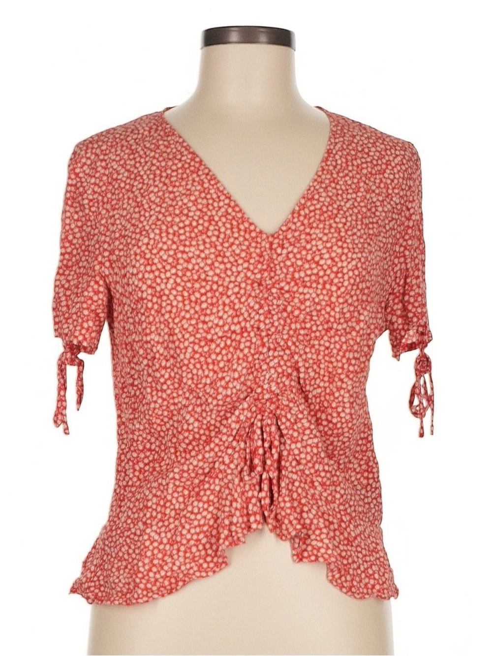 Floral V-Neck Cinched Front Blouse